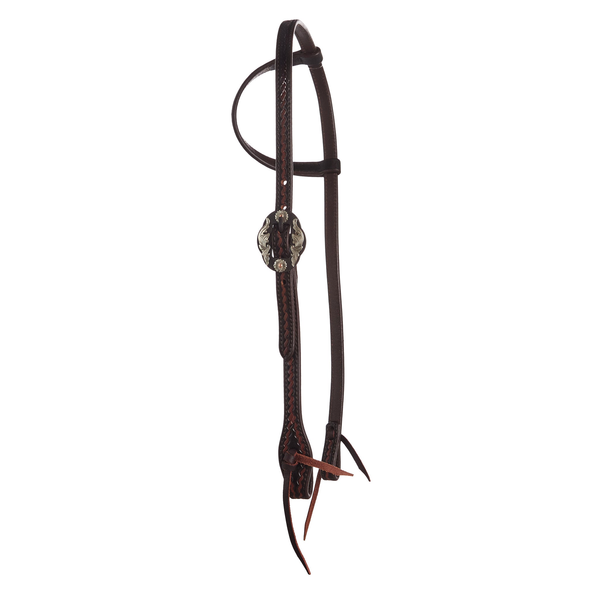 Heavy Oiled Rope Tooling Double Flower Buckle Single Ear Headstall - Mayatex