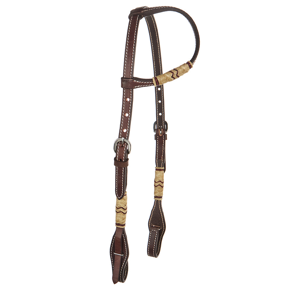Chocolate Natural Rawhide Quick Change Single Ear Headstall - Mayatex