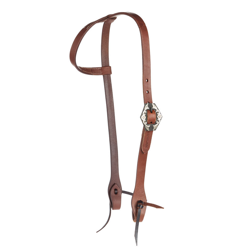Heavy Oil Harness Leather Floral Diamond Single Buckle Single Ear Headstall - Mayatex