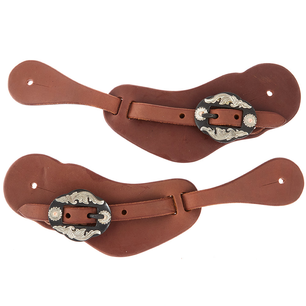 Mens Heavy Oiled Cowboy Spur Straps With Double Flower Buckles - Mayatex