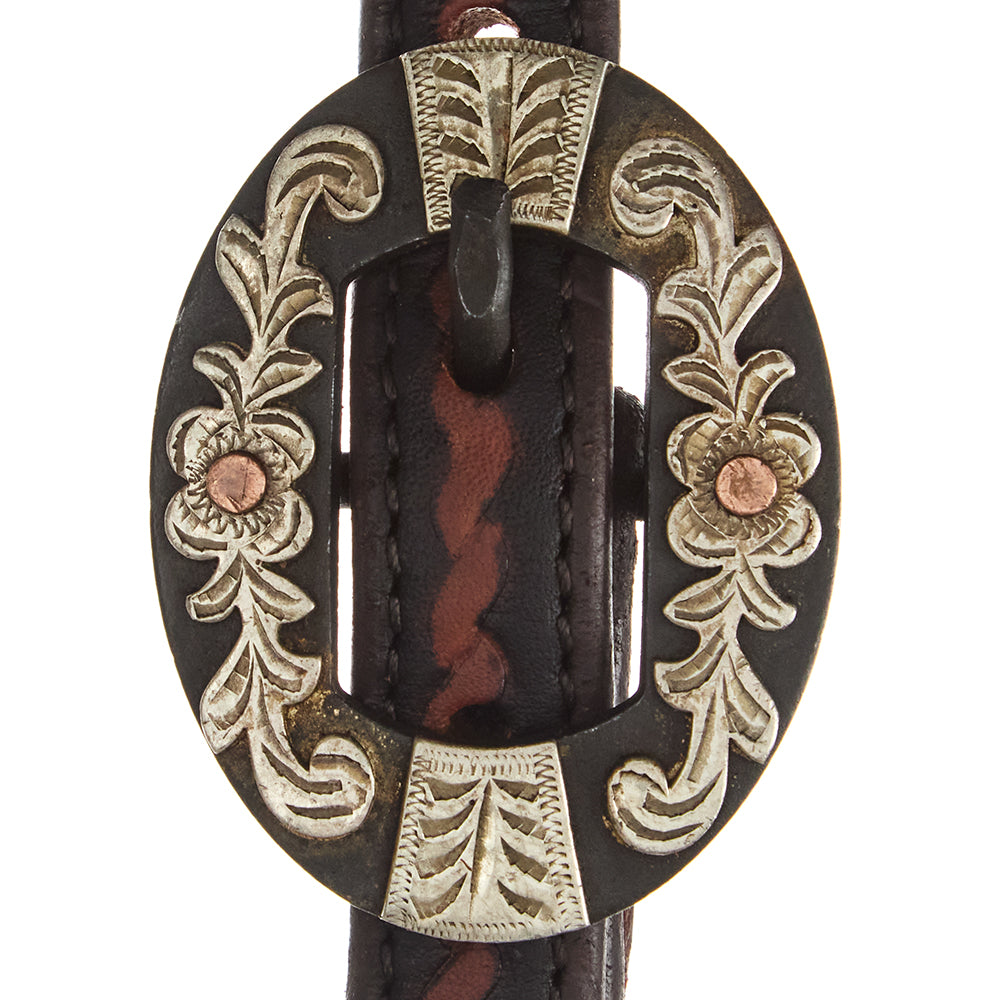 Heavy Oiled Rope Tooling Floral Bar Double Buckle Single Ear Headstall - Mayatex