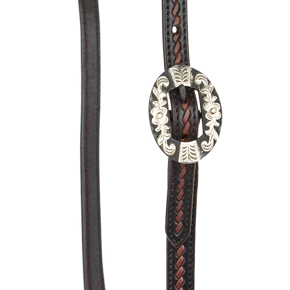 Heavy Oiled Rope Tooling Floral Bar Double Buckle Single Ear Headstall - Mayatex