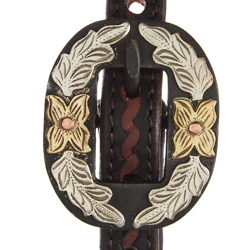 Heavy Oiled Rope Tooling Floral Double Buckle Single Ear Headstall - Mayatex