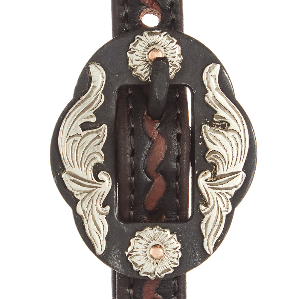 Heavy Oiled Rope Tooling Double Flower Buckle Single Ear Headstall - Mayatex