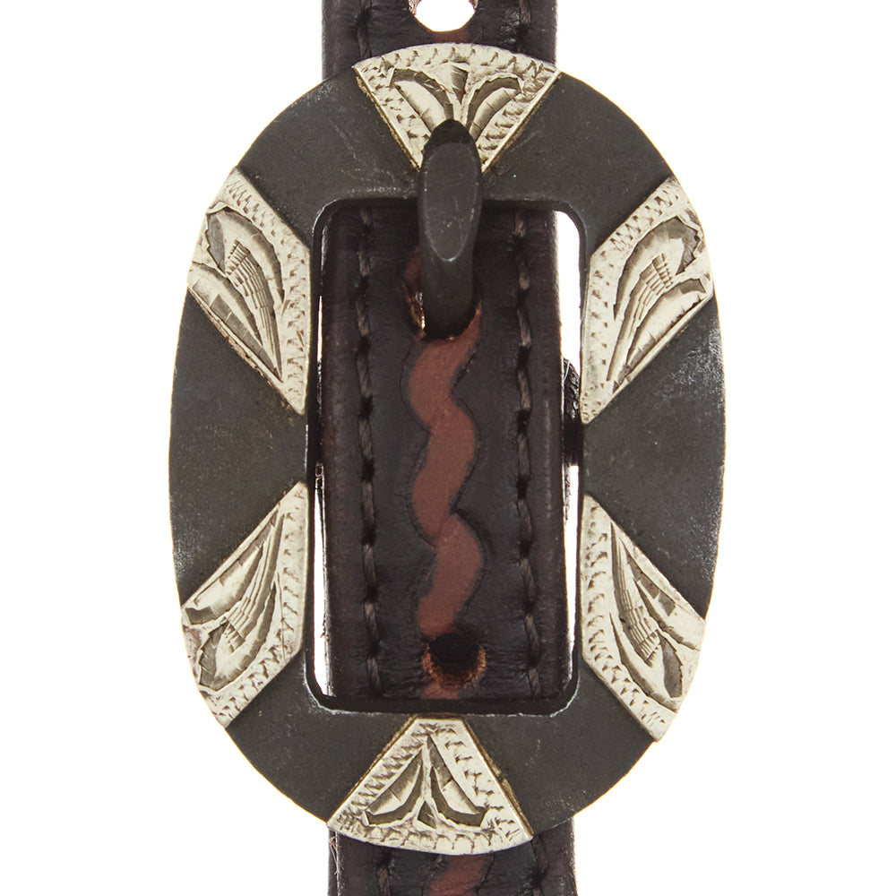 Heavy Oiled Rope Tooling Oval Silver Bar Buckle Single Ear Headstall - Mayatex