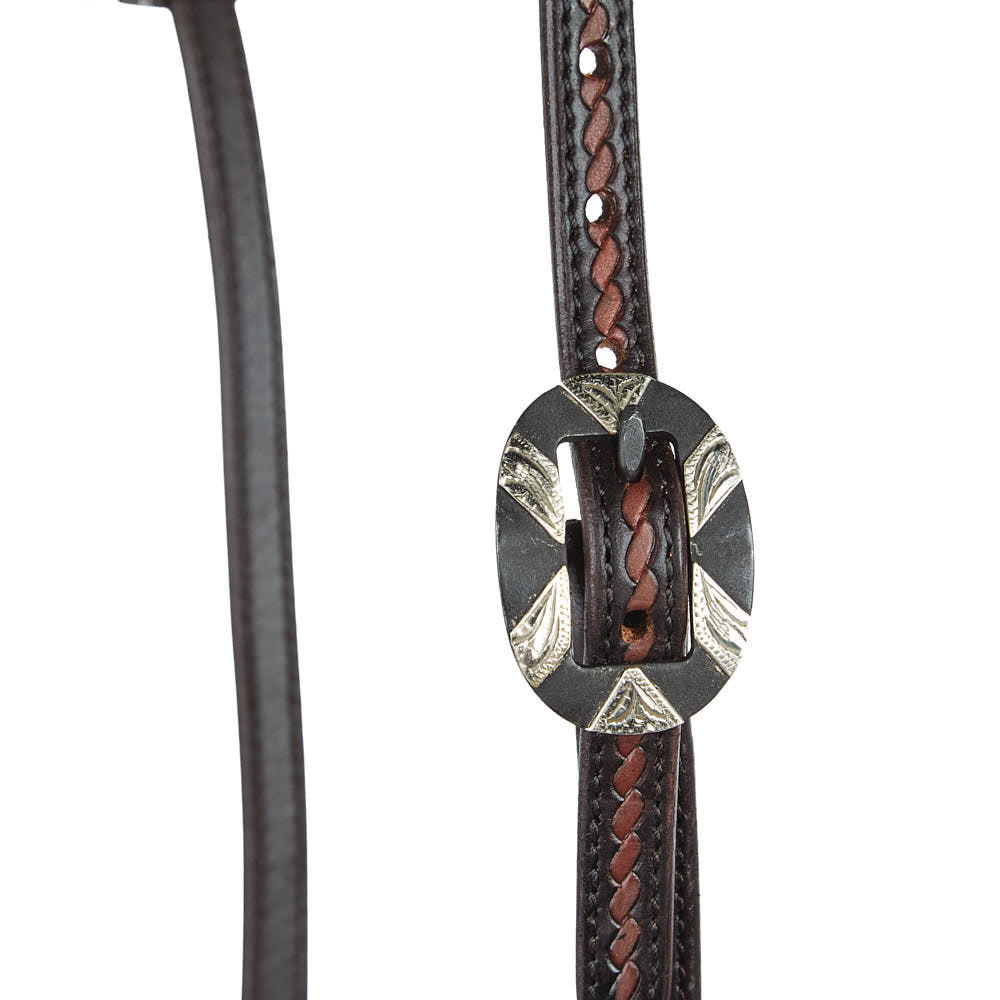 Heavy Oiled Rope Tooling Oval Silver Bar Buckle Single Ear Headstall - Mayatex