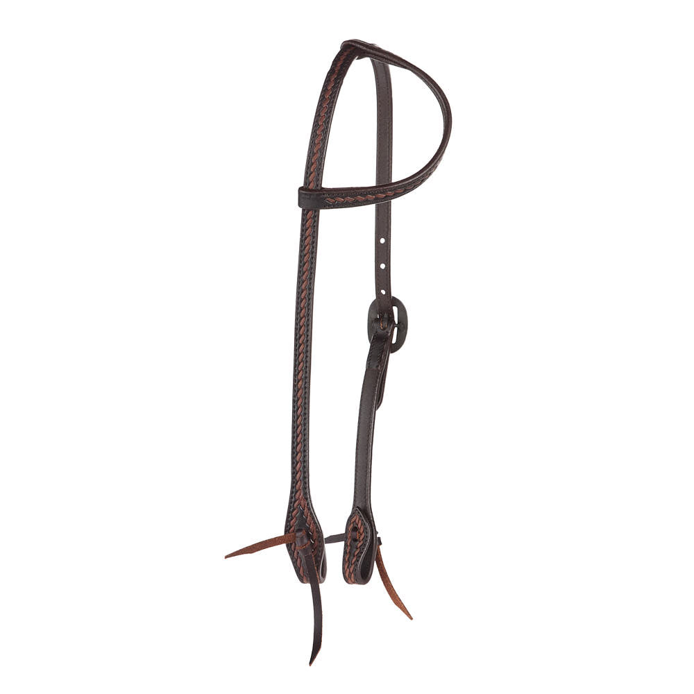 Heavy Oiled Rope Tooling Oval Silver Bar Buckle Single Ear Headstall - Mayatex