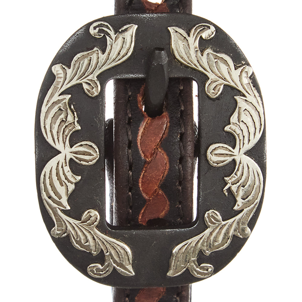 Heavy Oiled Rope Tooling Silver Scroll Double Buckle 5 8 Inch Single Ear Headstall - Mayatex