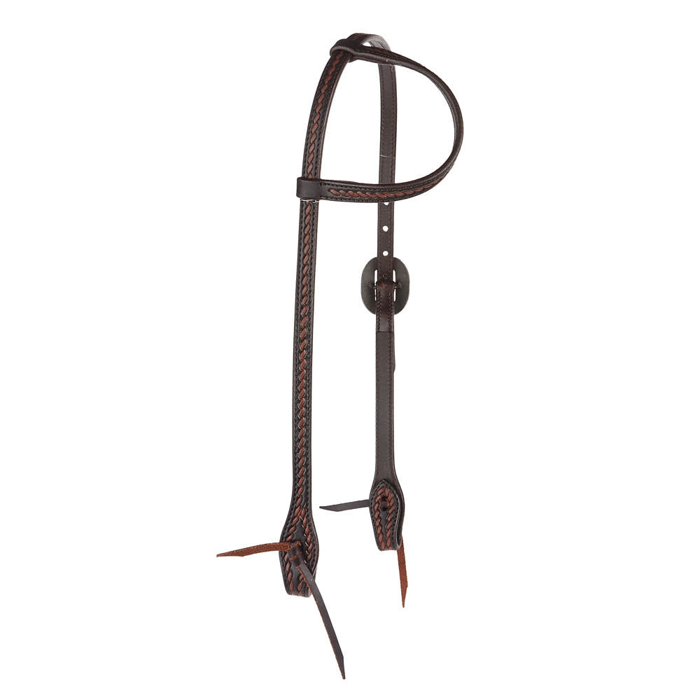 Heavy Oiled Rope Tooling Silver Scroll Double Buckle 5 8 Inch Single Ear Headstall - Mayatex