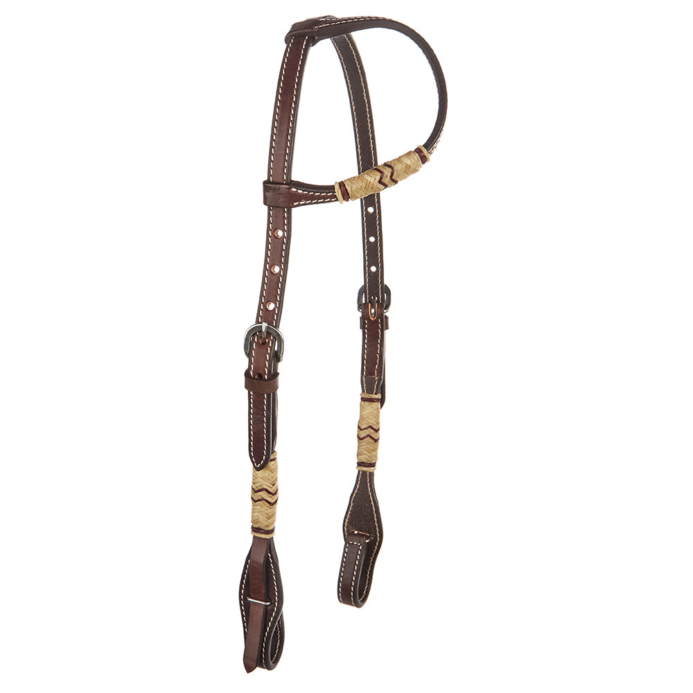 Chocolate Natural Rawhide Quick Change Single Ear Headstall - Mayatex