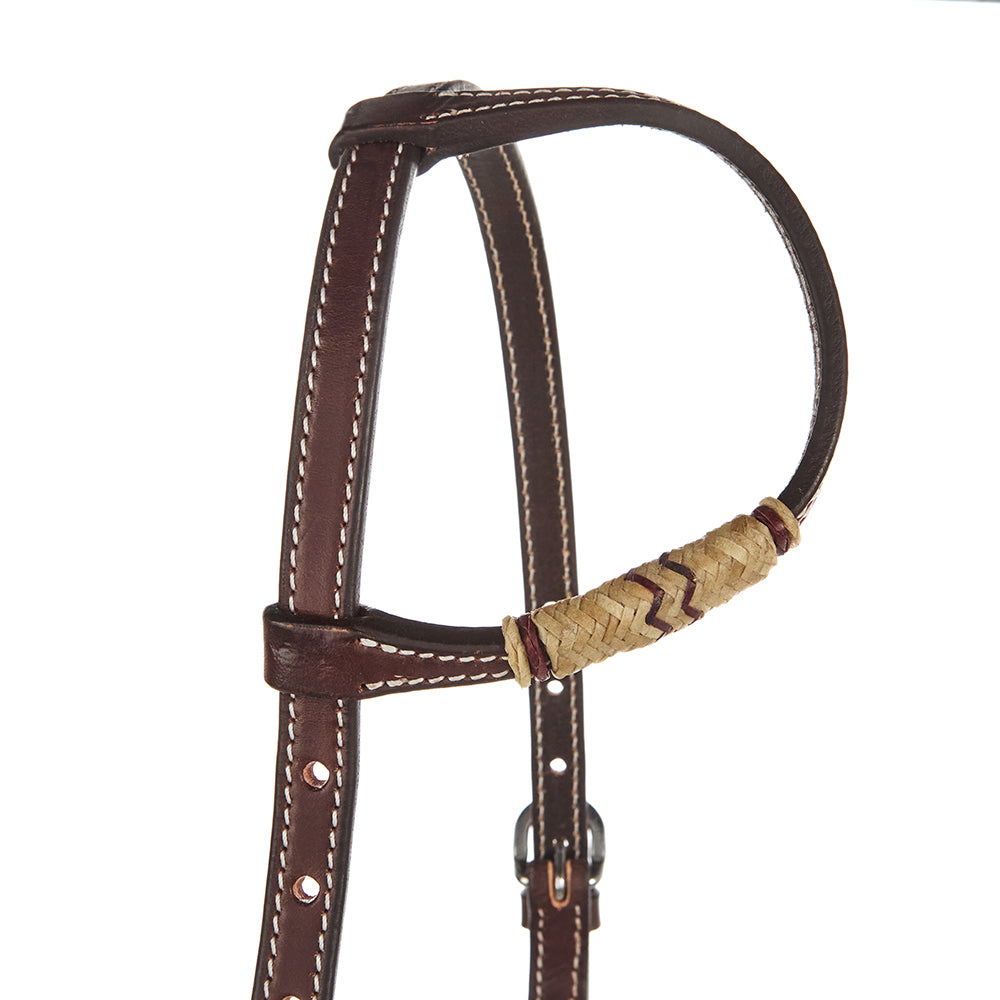 Chocolate Natural Rawhide Quick Change Single Ear Headstall - Mayatex