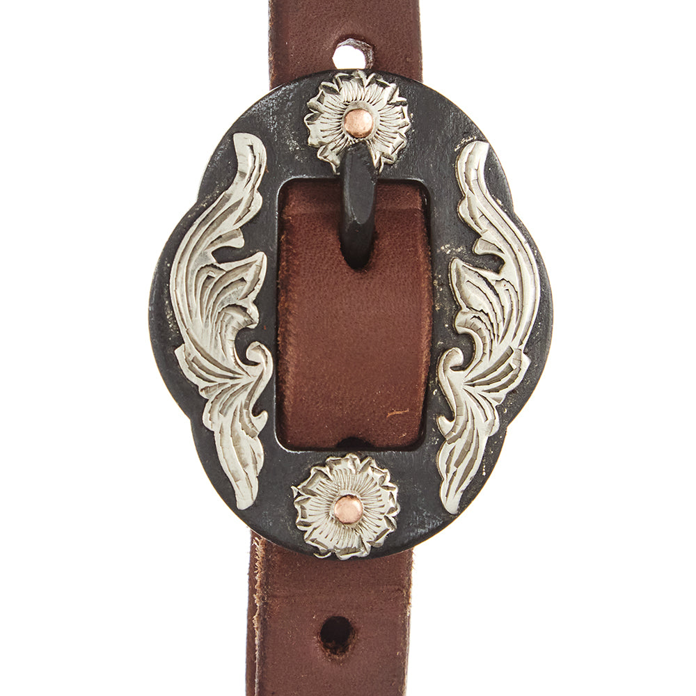 Heavy Oil Harness Leather Double Flower Buckle Single Ear Headstall - Mayatex