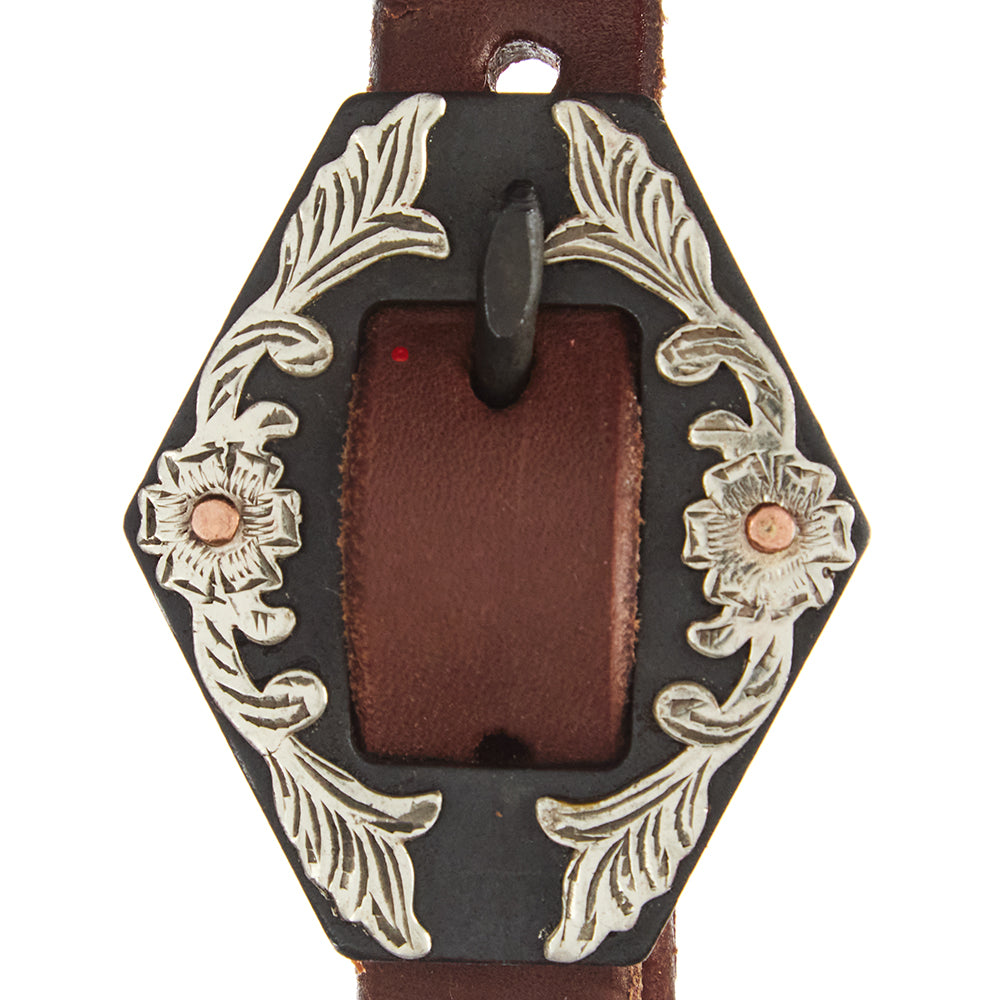Heavy Oil Harness Leather Floral Diamond Single Buckle Single Ear Headstall - Mayatex
