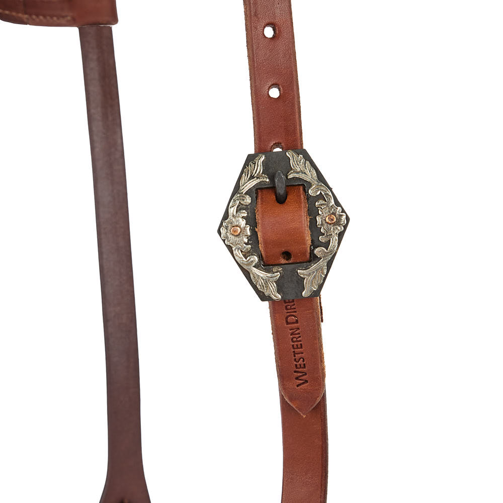Heavy Oil Harness Leather Floral Diamond Single Buckle Single Ear Headstall - Mayatex