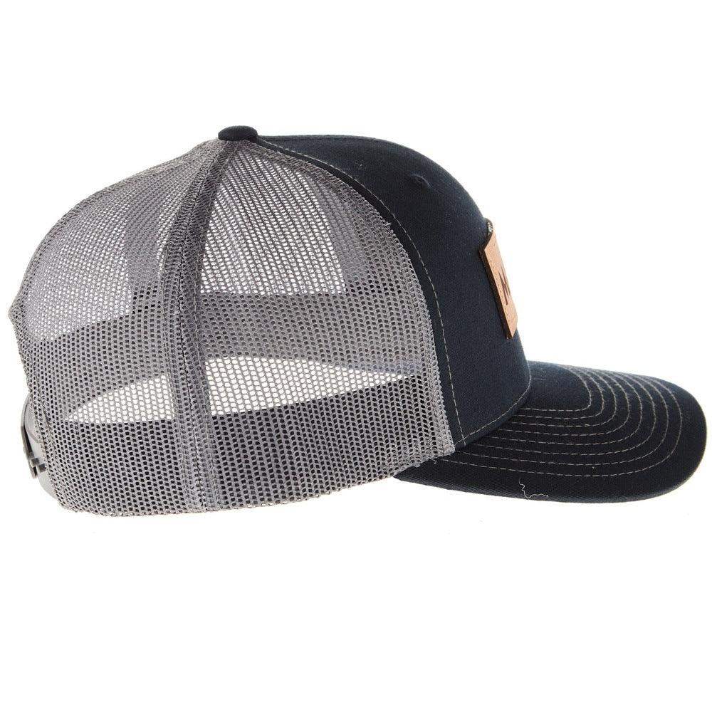 Navy And Charcoal Leather Patch Logo Mesh Back Cap – Mayatex