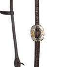 Heavy Oiled Rope Tooling Floral Double Buckle Single Ear Headstall - Mayatex
